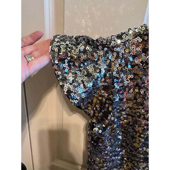 J. Crew Crewcuts Girls' Flutter Sleeve Sequin Dress Silver Black Eras Tour Sz 14 - Picture 12 of 16